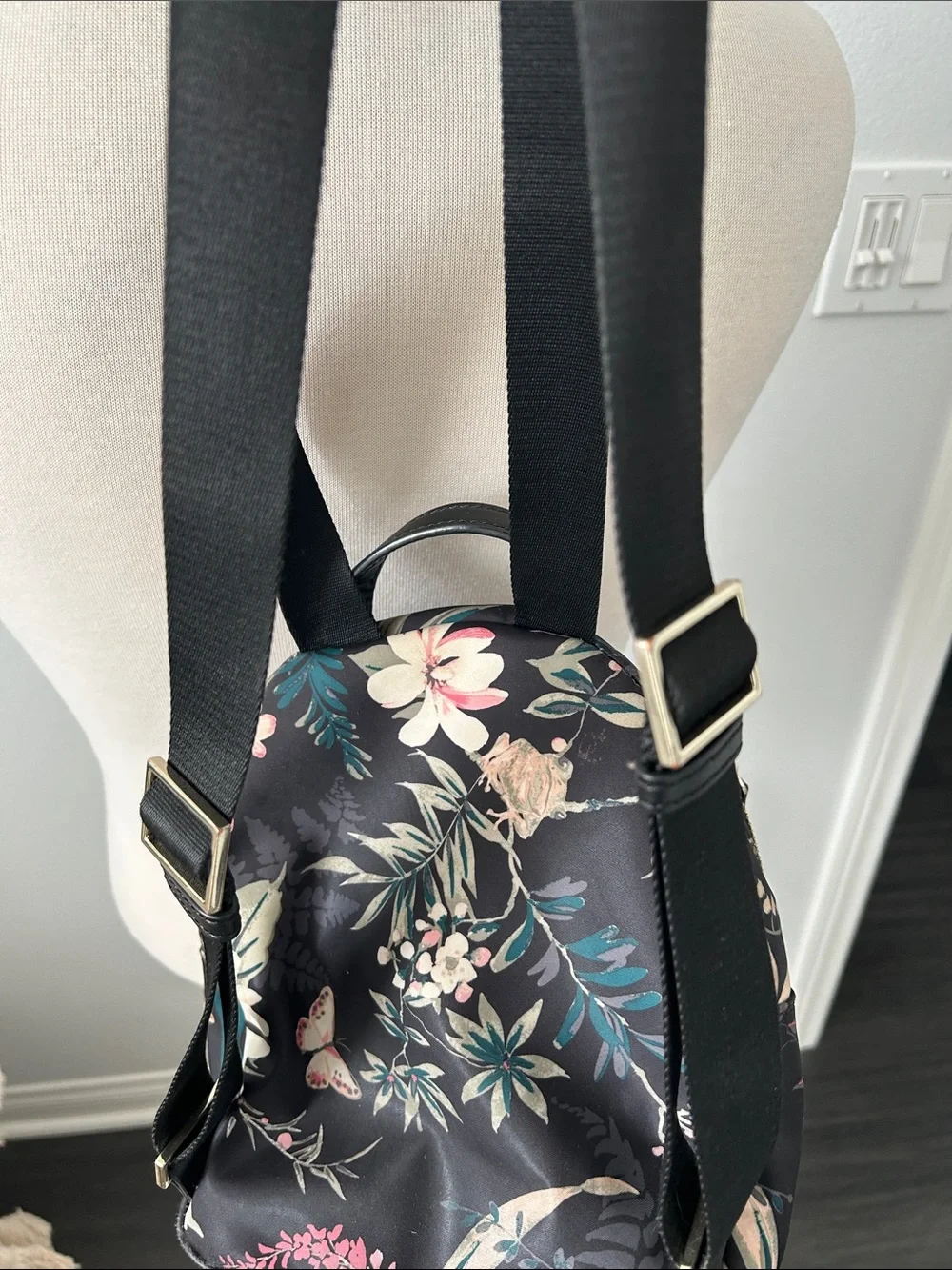kate spade Black Floral Mini Backpack with Gold Hardware